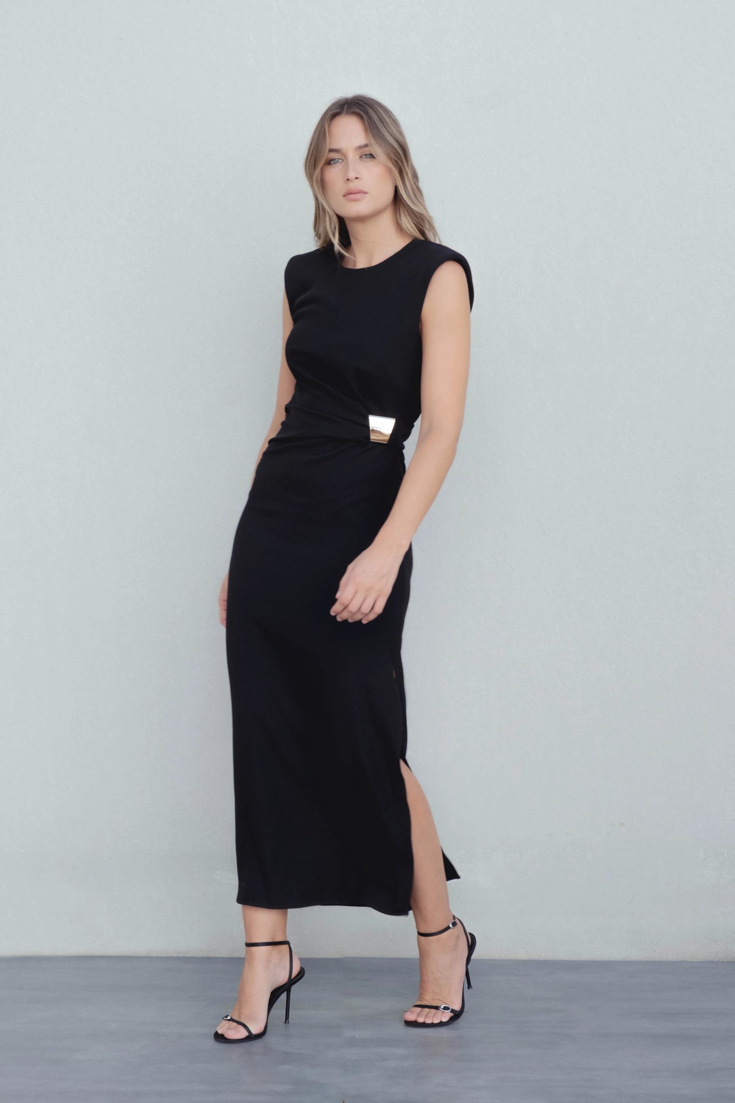 Robe midi applique dorée